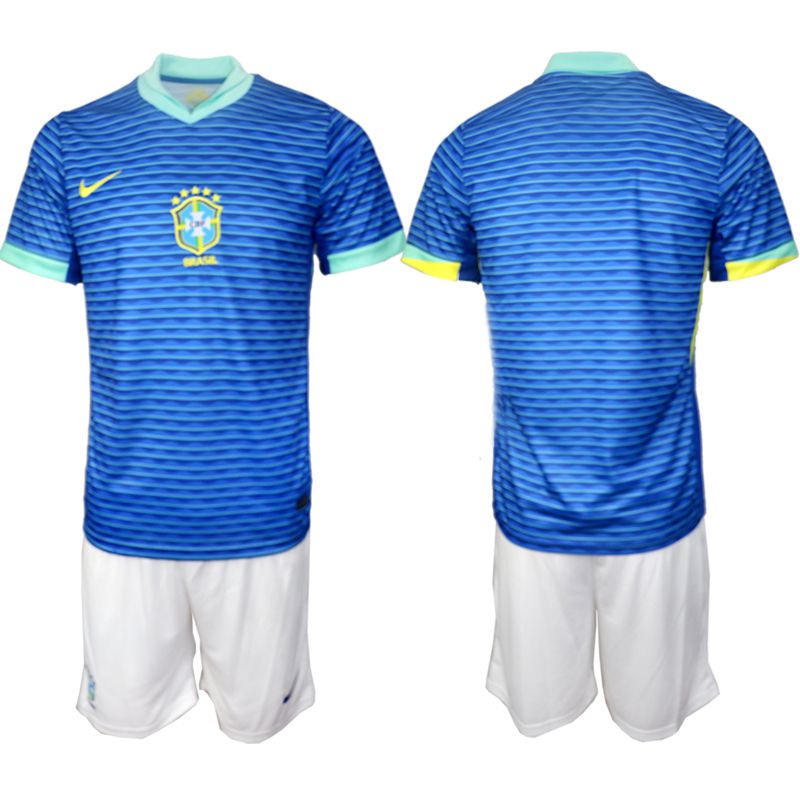 Men 2024-2025 Season Brazil away blue Blank Soccer Jersey